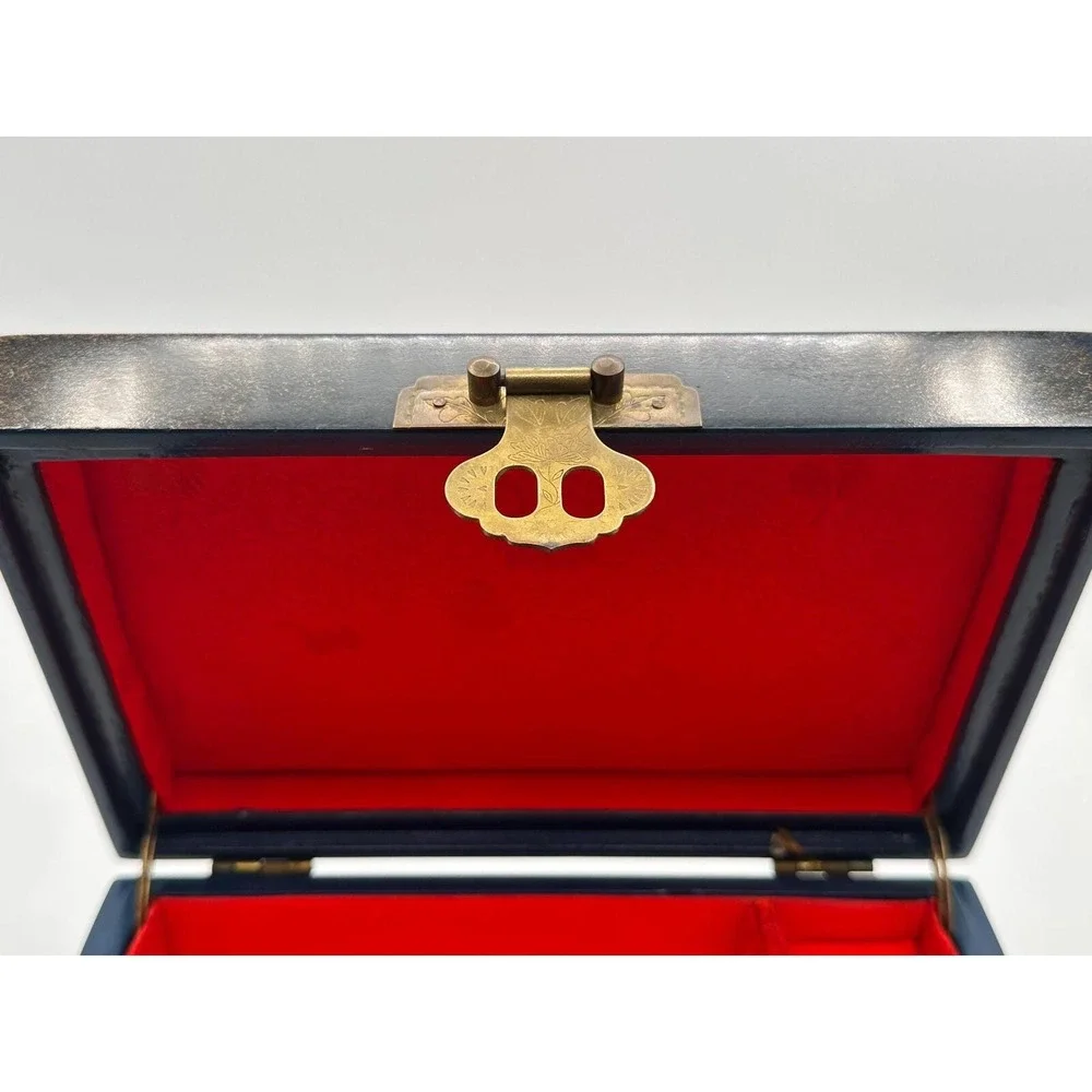 Vintage 1988 R.H. Macy Wooden Jewelry Box with Brass Latch & Footed Base